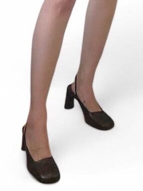 Gama Italy Black Slingback Block Heel Pumps sz 7.5